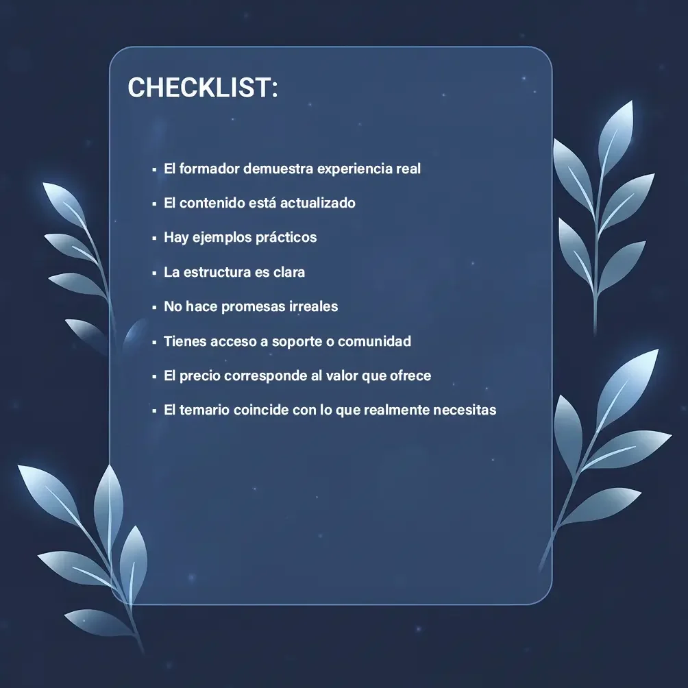 Checklist con los criterios clave para elegir una formación de marketing digital que realmente funcione
