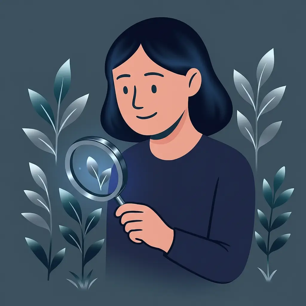 Ilustración de una persona analizando cursos de marketing digital desde un ordenador.