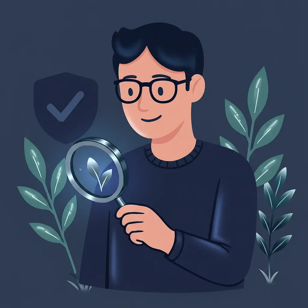 Ilustración de un analista revisando cursos online con criterio profesional.