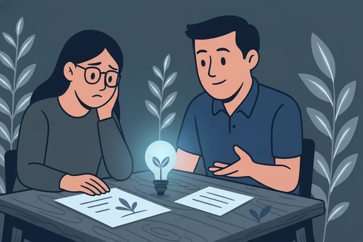 Ilustración de varias personas analizando información sobre cursos online.