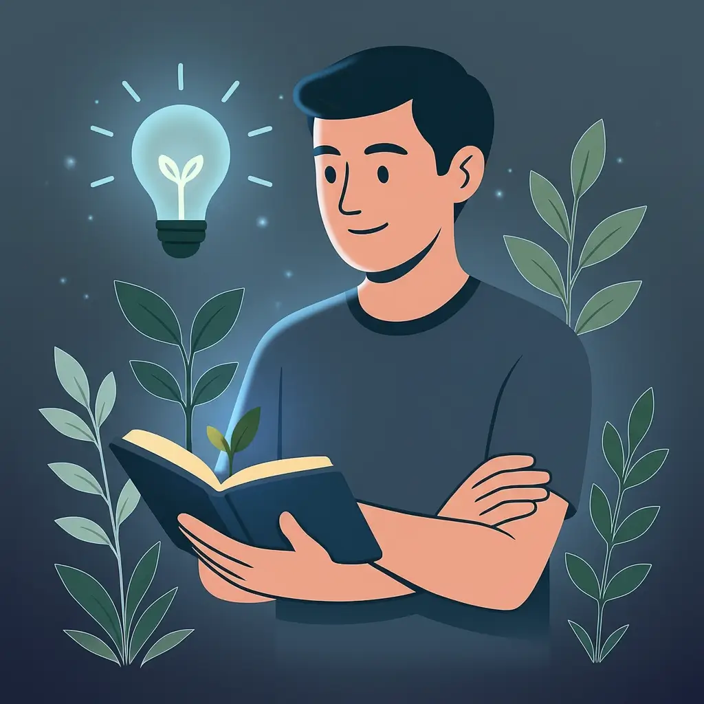 Ilustración de una persona aplicando conocimientos de marketing digital.